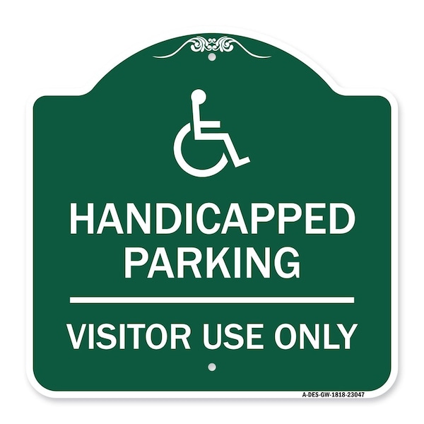 Reserved Parking Handicapped Parking Visitor Use Only with Graphic, Green & White, GW-1818-23047